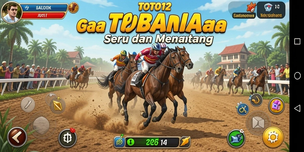Screenshot gameplay TOTO12 menampilkan balapan dramatis dengan kendaraan cepat.