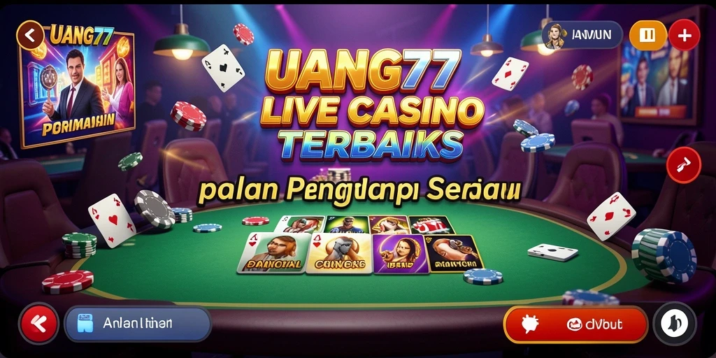 Tampilan gameplay UANG77 dengan dealer langsung di meja casino.